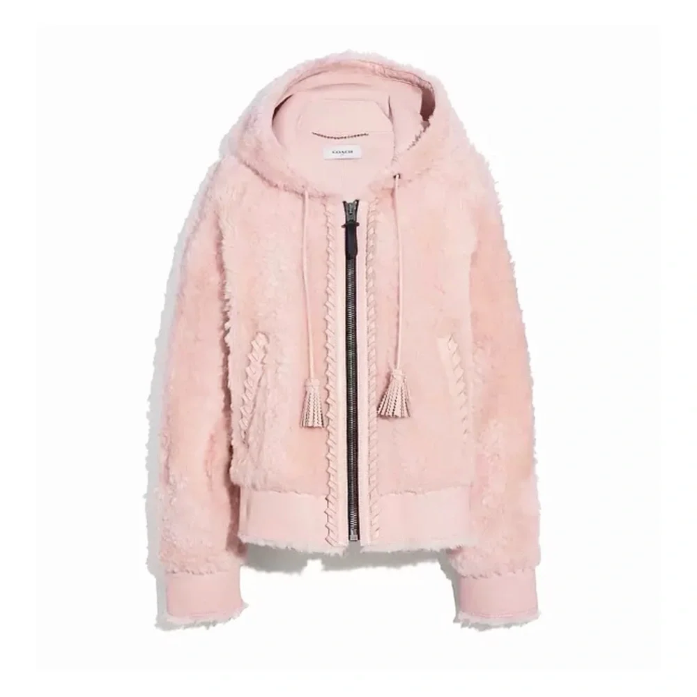 Coach pink shearling hoodie coat NWOT